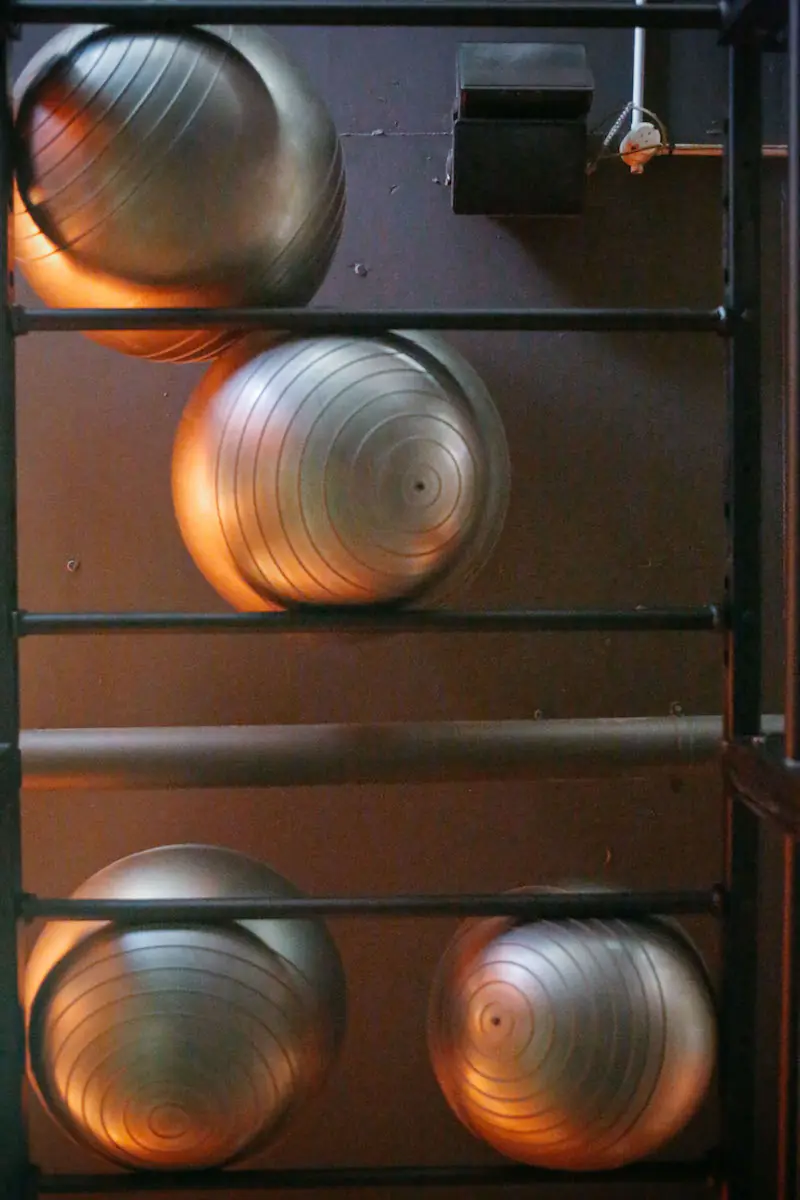 Medicine balls racked on the wall
