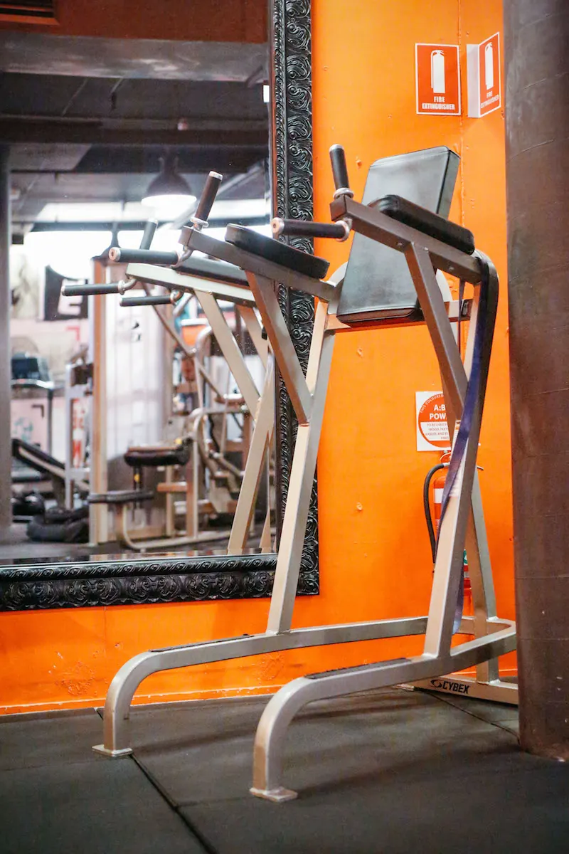 Plate-loaded machine in front of the orange wall